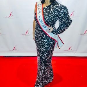 One shoulder bejeweled puff shoulder